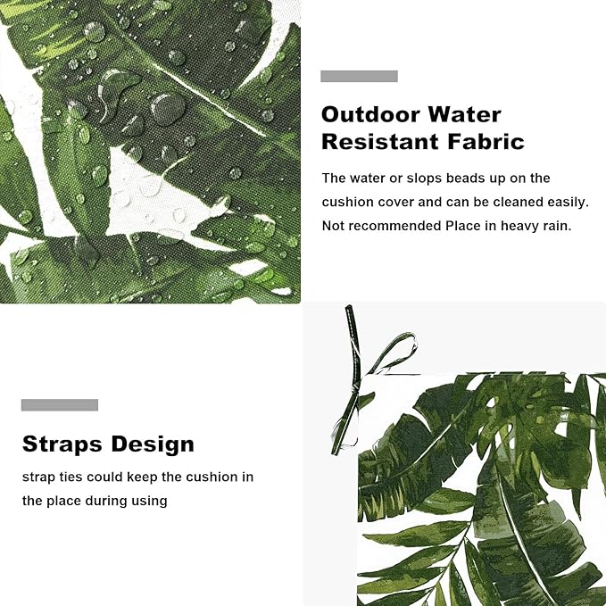 Set of 4 Outdoor Square Chair Cushions 18.5"x16"x2" for Patio, Water Resistant Patio Dining Seat Pads Replacement for Kitchen Garden and Outdoor Furniture Decoration - Palm Green