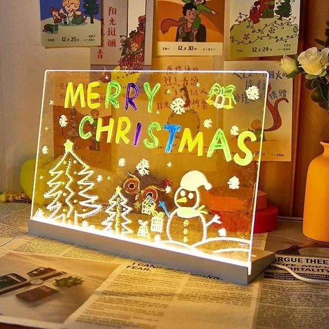 LED Note Board with 7 Colors, Light Up Dry Erase Board with Stand, 11.8"x15.7" Led Drawing Board for Kids, Writing Board with Soft Cloth, USB Cable, Holiday Trend Gift