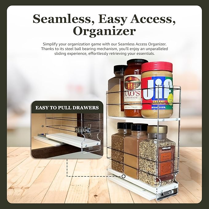 Vertical Spice - Sliding Spice Rack Organizer for Cabinets - Pull Out Shelves for Upper Kitchen Cabinets - Cabinet Organizer/Storage - 2 Tiers - 3.45" x 12.25" x 10.6" (Cream, Partially Assembled)