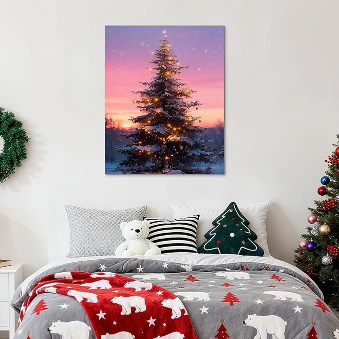 Framed Christmas Pictures Wall Decor,Vintage Pine Tree Prints,Winter Christmas Canvas Wall Art Decoration for Bedroom Bathroom Living Room Rustic Xmas Holiday Gifts (Christmas Tree 10, 11'' X 14')