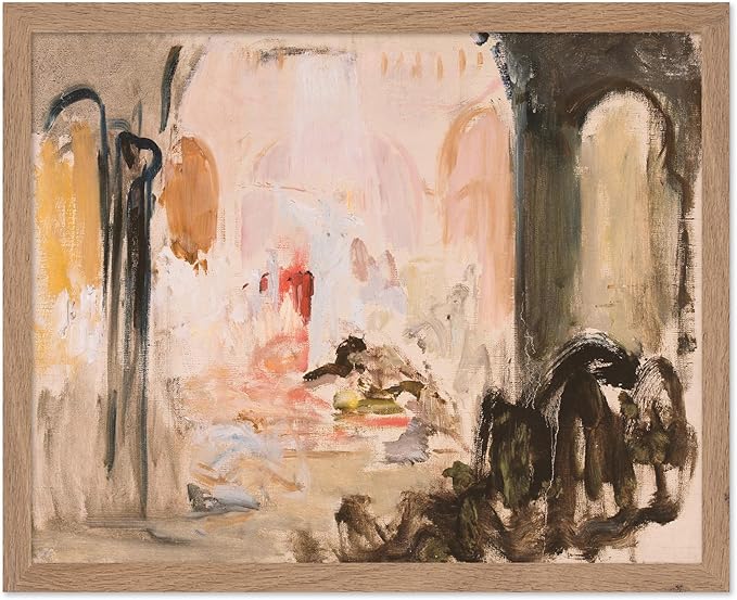 Poster Master Vintage Abstract Poster - Retro City Landscape Painting Print - City Art - Moody Art - Modern Farmhouse Art - Aesthetic Art - Great Living Room or Office Decor, 16x20 Beige Framed