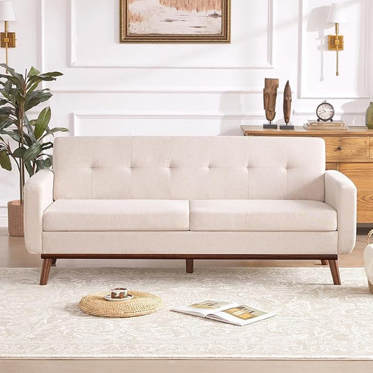 Kingfun 77.2" W Loveseat Sofa, Mid Century Modern Decor Love Seat Couches for Living Room, Button Tufted Upholstered Furniture, Easy to Install Small Couch for Bedroom Office Apartment, Oatmeal
