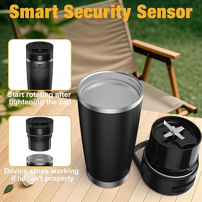 Portable Personal Blender 24oz Vacuum Cup Cordless Blender for 120 Watt Rechargeable Personal Size blender With Stainless Steel Bottle Ideal For-Shakes and Smoothies, BPA Free (Black）