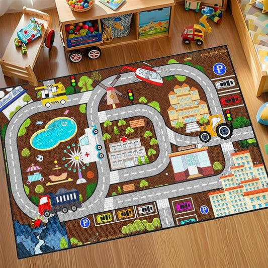 Car Rugs for Kids Toy Cars - Kids Carpet for Playroom Car Track Rug City Life Road Rug for Playroom Living Room Bedroom, 2'5''×4'