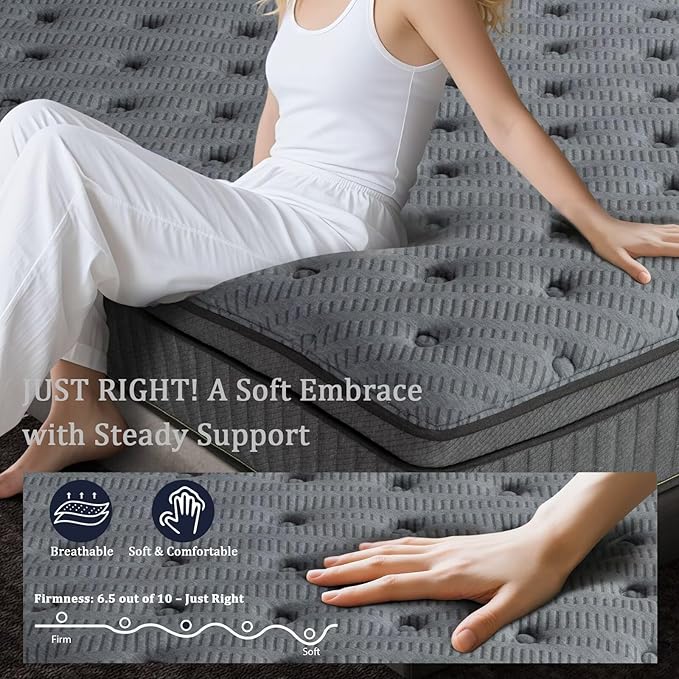 inight Queen Mattress 12 Inch, Upgrade Individual Pocket Spring Hybrid Mattress in a Box, Memory Foam for Pressure Relief, Durable Edge Support Queen Size Mattress, Medium Firm, Breathable Comfort