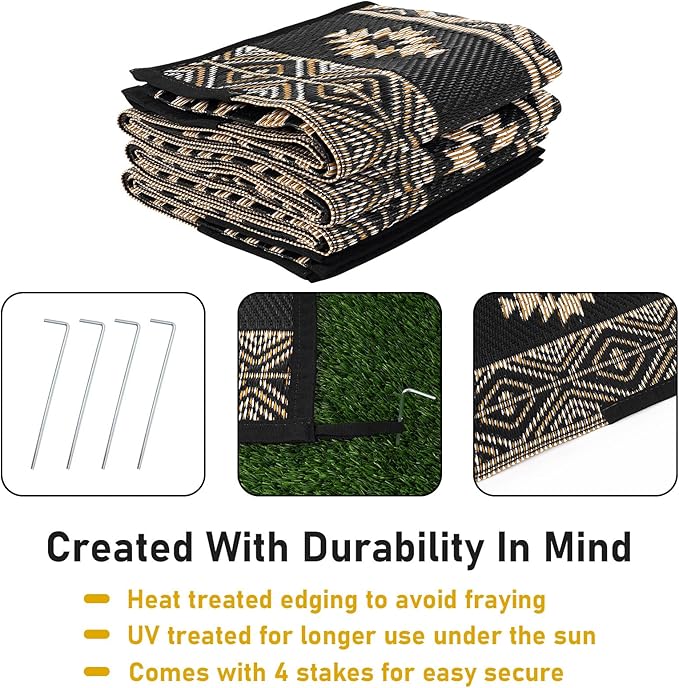 HiiARug Outdoor Rug for Patios Clearance 9'x12' Outdoor Plastic Straw Rug Waterproof Patio Camping Rug Reversible RV Mat Outdoor Area Rugs for Outdoors, RV, Patio, Backyard, Deck, Camping