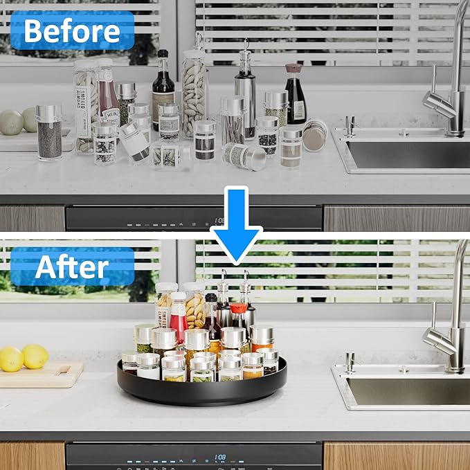 Ovicar Lazy Susan Turntable Organizer - 13 inch Rotating Spice Rack Metal Lazy Susan for Cabinet Pantry Kitchen Countertop Bathroom Refrigerator Table Storage, Black