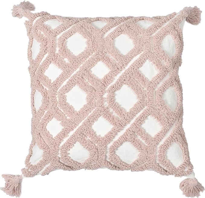 Boho Pillow Covers 18X18 Inch Boho Tufted Throw Pillow Covers Decorative Tassels Cushion Cover Farmhouse Pillow Case for Couch Sofa Bed Living Room Bedroom, Blush