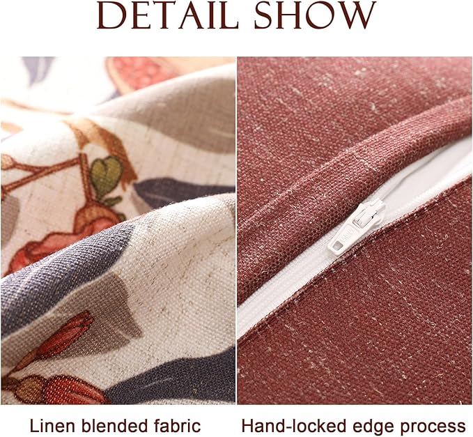 patdrea Designer Throw Pillow Covers Set of 2,Orange Farmhouse Rustic Linen with Pomegranate Fruit Pattern Pillow Covers,Decorative Square Pillowcases Cushion for Bed Living Room Outdoor,18"x18"