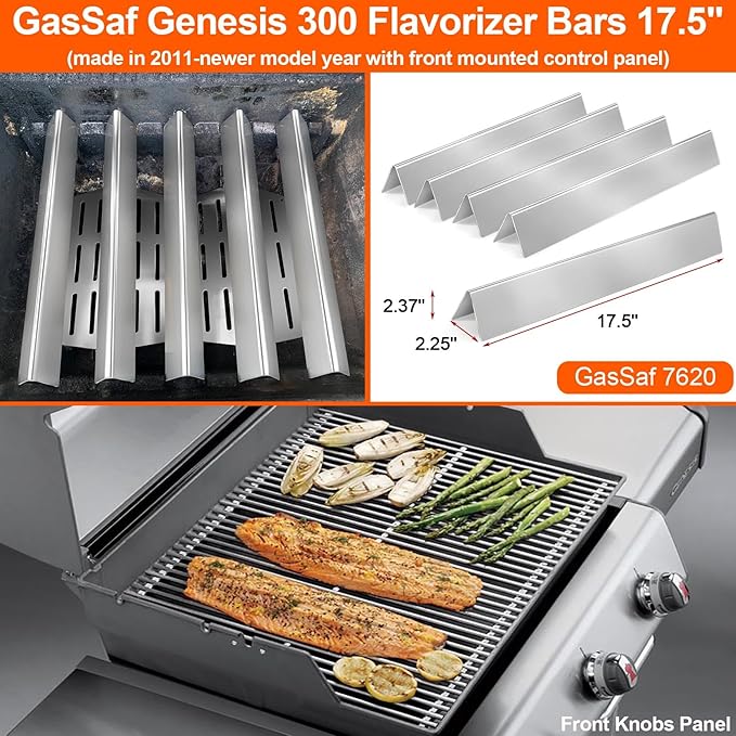 GasSaf 17.5 inch Flavorizer Bars for Weber Genesis 300 E310 E20 E330 Grill Parts, Flavor Bars 7620 7621 for Weber Genesis 300 Grills Replacement Parts(Front Knobs 2011-2016), 5-Pack Stainless Steel