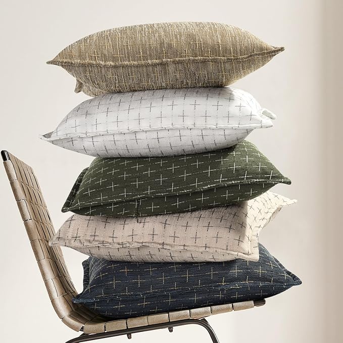 ZWJD Pillow Covers 22x22 Set of 2 Soft Polyester Textured Pillow Covers with Stylish Flange Edge Cozy Farmhouse Throw Pillows for Couch Bed Sofa Living Room