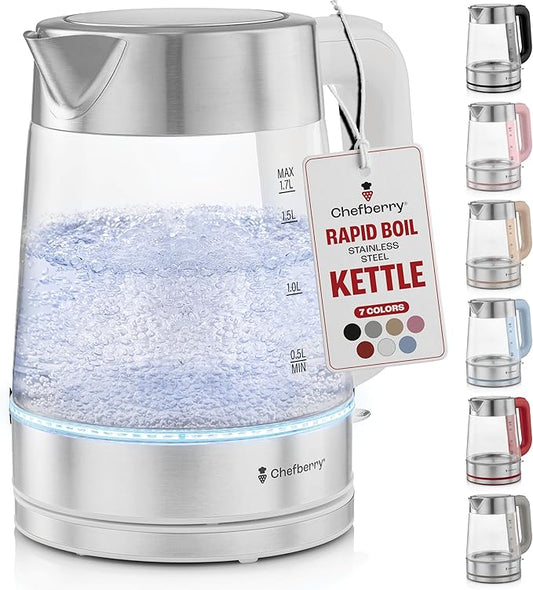 Electric Kettle for Boiling Hot Tea & Water | 1.8L Stainless Steel Borosilicate Glass Boiler With No Plastic, Automatic Shutoff, BPA Free, Fast Heating Technology