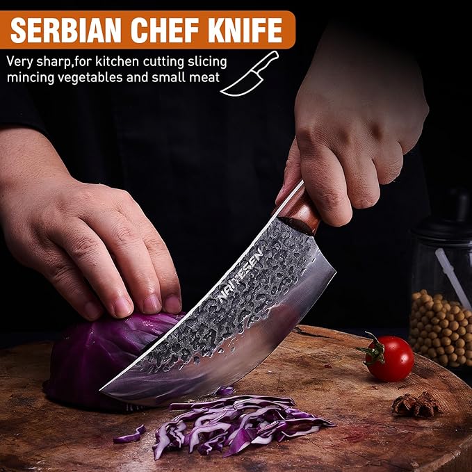 4PCS Butcher Knife and Kitchen Knife Set, Hand Forged Very Sharp for Meat Cutting Cooking BBQ Gifts for Men Women