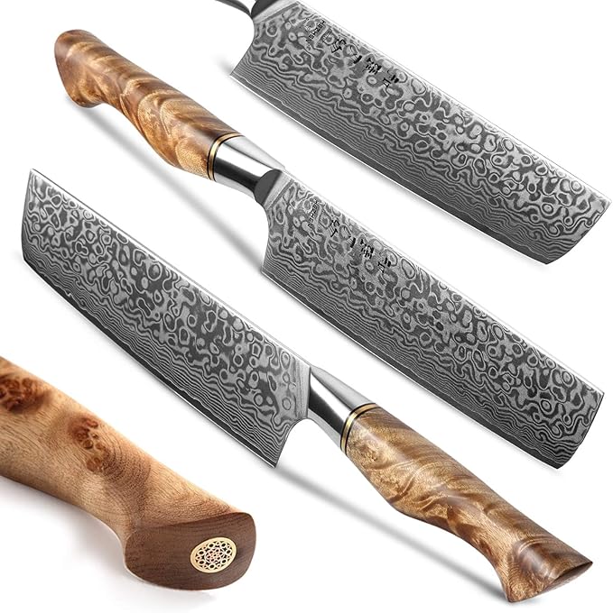 HEZHEN 7 inch Nakiri Knife Japanese High Carbon Steel-Super Durable Cooking Knife-67 Layers of Damascus Steel Sharp Blade -Ergonomic Design for Figured Sycamore Wood Handle