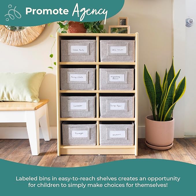 Guidecraft EdQ Cubby Toy Storage Organizer w/ 8 Fabric Bins 30"- Natural: Kids' Wood Bookshelf & Toy Organizer for Kids Playroom | Teacher School Supply Furniture for Classrooms and Home Organization