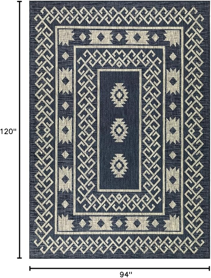 Antep Rugs Patio 8x10 Outdoor/Indoor Southwest Aztec Native Area Rug (Blue, 7'10" x 10')