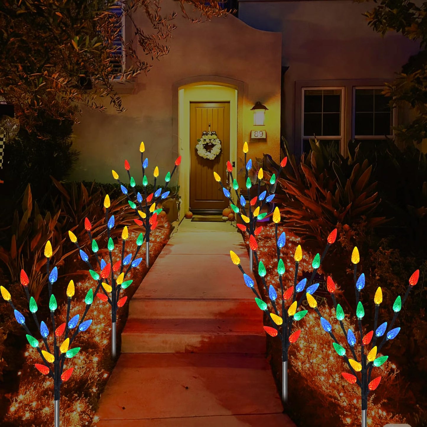 Upgraded 6 Packs 120 LED C6 Solar Christmas Lights, Christmas Decorations Outdoor Yard Lights, 8 Modes Waterproof Pathway Lights for Xmas Decorations Outdoor Yard Patio Cemetery Grave