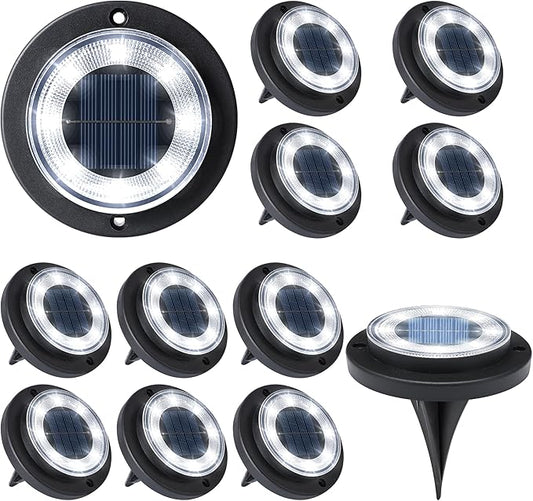 Flacchi Solar Ground Lights - Solar Powered Lights Outdoor Solar Disk Light Waterproof Landscape Light for Patio Yard Pathway Walkway Driveway (Cool White, 12 Pack)