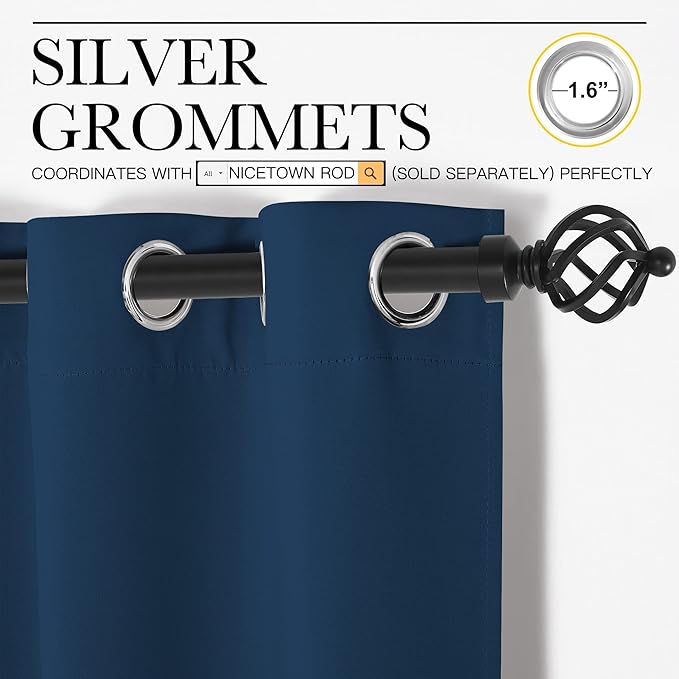 NICETOWN 84 inches Blackout Curtains for Office and Theater, Thermal Insulated Solid Grommet Drapes for Living Room (Moroccan Blue, 1 Pair, 42 inches Wide)