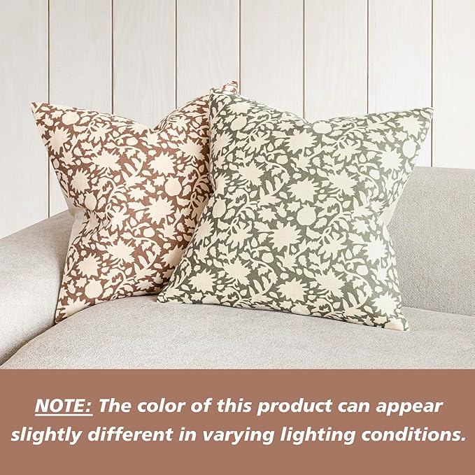 Foindtower Set of 2 Decorative Neutral Floral Throw Pillow Covers Accent Farmhouse Cushion Covers Boho Pillowcase for Couch Sofa Bedroom Living Room Home Decor Outdoor,22×22 Inch,Light Orange Brown