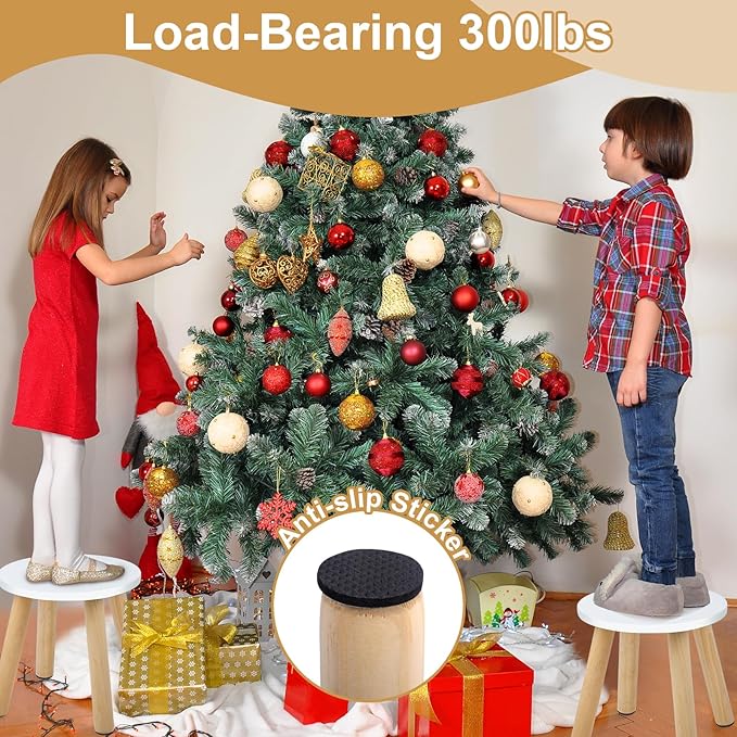 Wooden Step Stool for Kids, Children's Stool Matched Sensory Table, Children Sitting Stool with Assembled Four-Legged, Multi-Purpose Kids Chairs for Bathroom Kitchen Bedroom, Natural Anti-Slip, 2 Pack