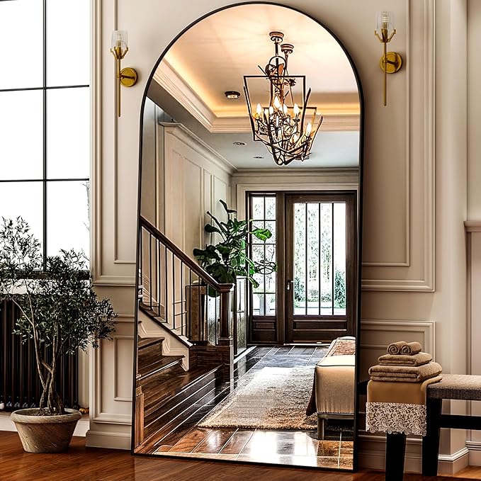 HARRITPURE 80"x40"Full Length Mirror - Arch Floor Mirrors with Aluminum Alloy Frame Free-Standing Wall Mounted or Leaning Large Bedroom Dressing Mirror,Black