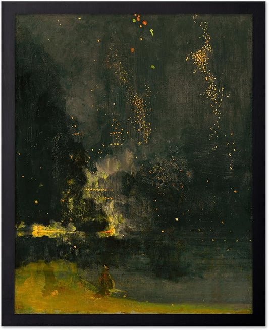 Poster Master Vintage Nocturne in Black and Gold Painting Poster - Retro The Falling Rocket Print - Abstract Art - Moody Art - Landscape Art - Office or Living Room Decor, 11x14 Black Framed