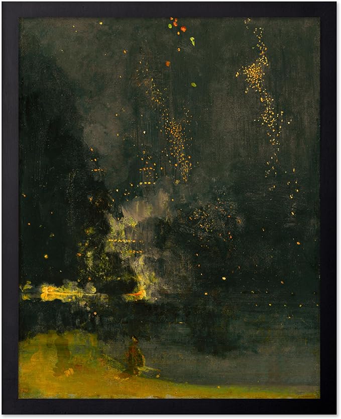 Poster Master Vintage Nocturne in Black and Gold Painting Poster - Retro The Falling Rocket Print - Abstract Art - Moody Art - Landscape Art - Office or Living Room Decor, 8x10 Black Framed