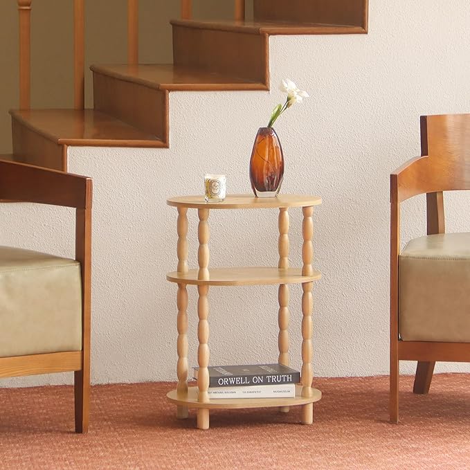 MaxSmeo End Table, Small Oval Side Table for Small Spaces, Modern Night Stand Accent Table for Living Room, Bedroom, Natural