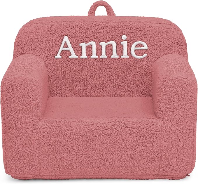 Delta Children Personalized Sherpa Cozee Chair - Customize with Name – Foam Kids Chair for Ages 18 Months and Up, Rose