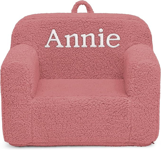 Delta Children Personalized Sherpa Cozee Chair - Customize with Name – Foam Kids Chair for Ages 18 Months and Up, Rose