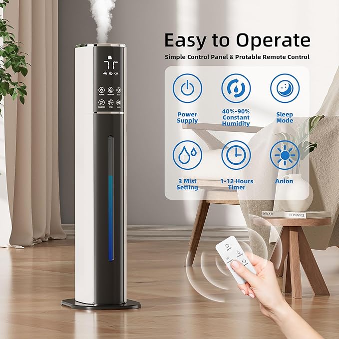 Large Humidifier for Bedroom,9L/2.5Gallon Cool Mist Humidifier with Humidistat,360°Nozzle, 350ML/H Big Mist Level,Cover up to 550ft²,Plant Quiet 30db humidifier with essential oil diffuser