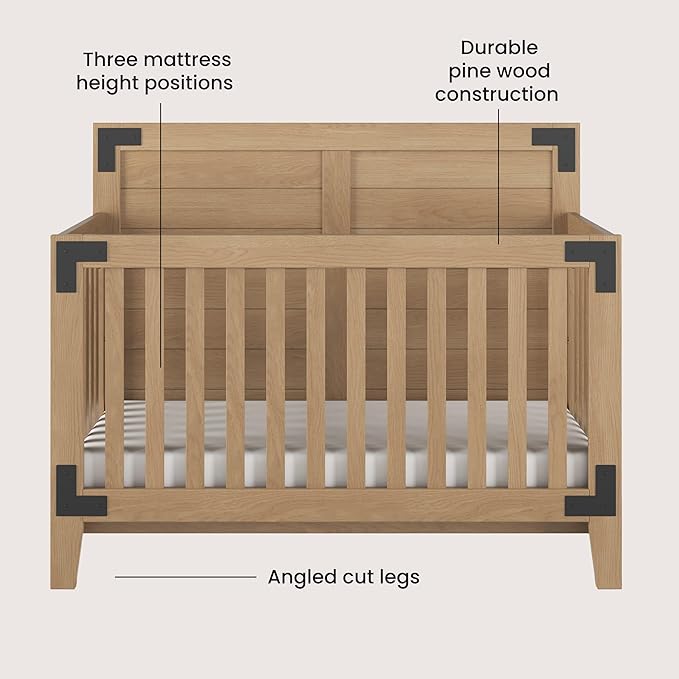 Child Craft Lucas 4-in-1 Convertible Crib, Baby Crib Converts to Day Bed, Toddler Bed and Full Size Bed, 3 Adjustable Mattress Positions, Non-Toxic, Baby Safe Finish (Nutmeg)