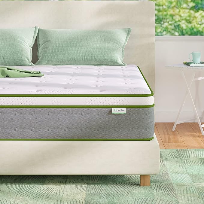 Novilla Queen Size Mattress, 10 Inch Hybrid Pillow Top Queen Mattress in a Box with Gel Memory Foam & Individually Wrapped Pocket Coils Innerspring for a Cozy & Peaceful Sleep