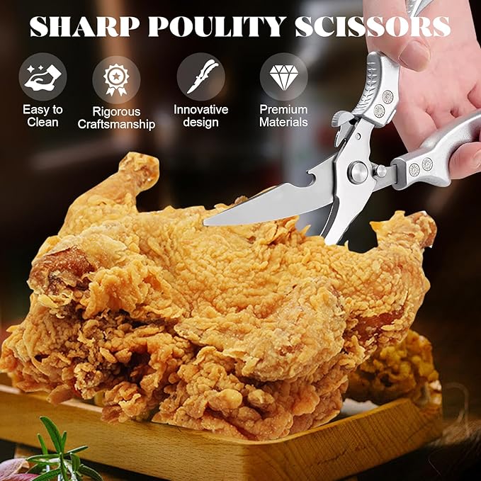 SiXingHardware-Kitchen Pro Shears-Heavy-Duty Stainless Steel Kitchen Scissors For Poultry, Meat, Herbs. Dishwasher Safe, Rust-Proof With Comfortable Grip. Ideal For Chefs And Home Cooking.
