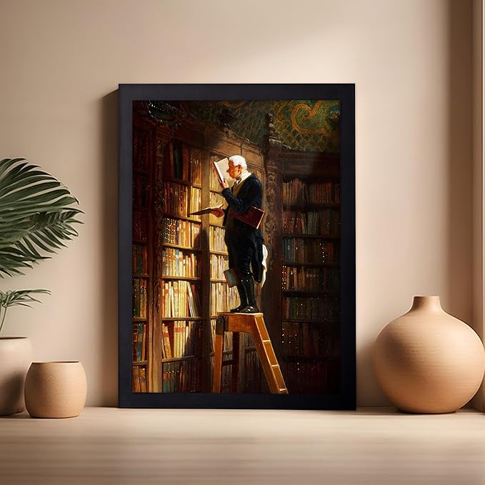 Poster Master Vintage The Bookworm Print - Retro Reading Book Print - Book Lover Art - Library Painting Wall Design - Librarian Art - Great Living Room or Office Wall Decor - 16x20 Black Framed