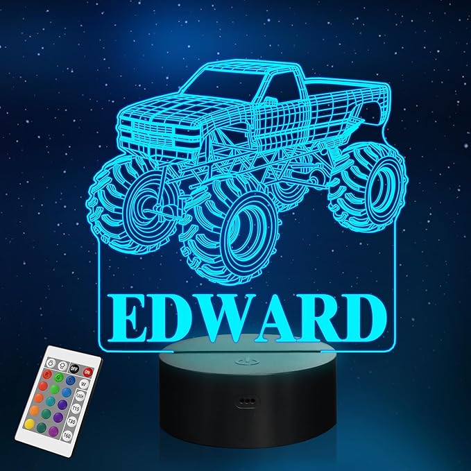Customize Monster Truck Night Light, 3D Night Lights for Children, Monster Trucks for Boys, 16 LED Colors Changing Lighting, Car Shape Acrylic Lighting Table Desk Bedroom Decoration