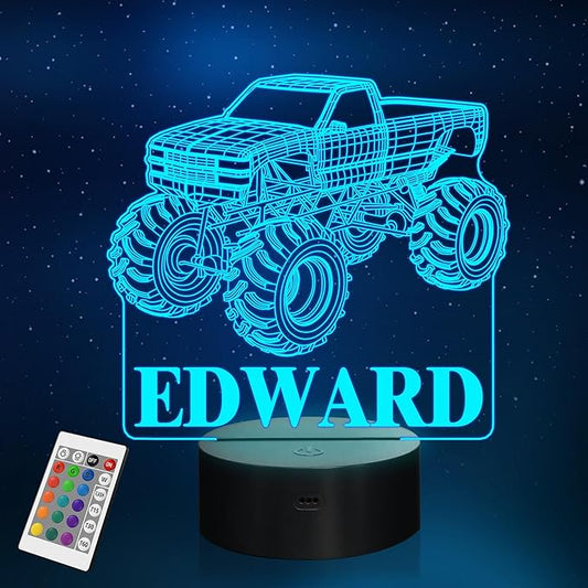 Customize Monster Truck Night Light, 3D Night Lights for Children, Monster Trucks for Boys, 16 LED Colors Changing Lighting, Car Shape Acrylic Lighting Table Desk Bedroom Decoration