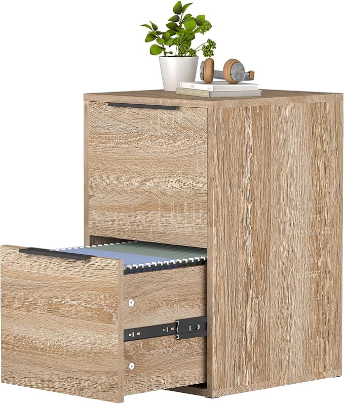Wood File Cabinet 2 Drawer Filing Cabinets with Hanging Bars for Letter Size, Wooden Samll Vertical Filing Cabinet for Home Office, Oak