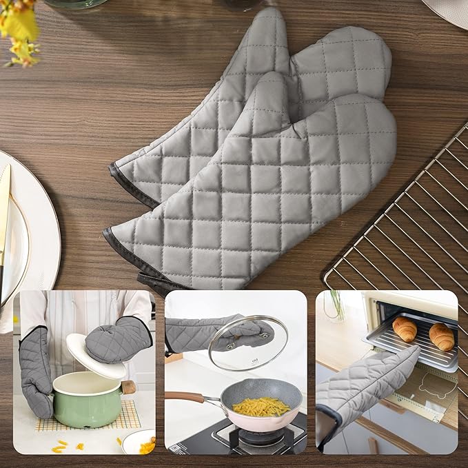 ARCLIBER Oven Mitts 1 Pair of Quilted Lining,Heat Resistant Kitchen Gloves,Classic Flame Oven Mitt Set,Grey 13 Inches
