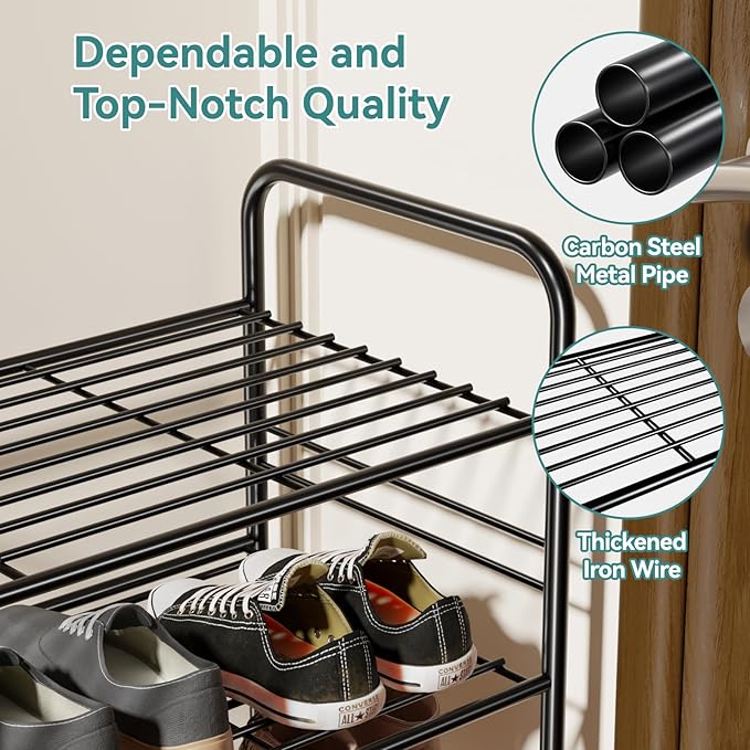 SUFAUY 33" Wide Shoe Rack, 5-Tier Shoe Storage Rack for 24-30 Pairs of Shoes, Shoe Organizer for Entryway, Steel Frame, Industrial, Black