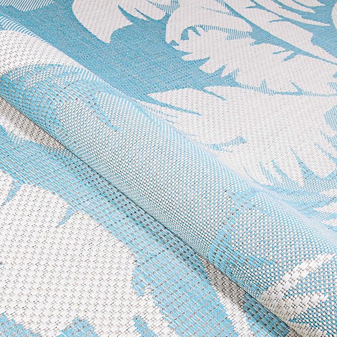 Couristan Monaco Indoor Outdoor Area Rug – Coastal Flora 2' x 3'7" in Ivory Turquoise – Flatwoven, Hose Washable, Pet Friendly Rug for Patio, Porch and Home Decor