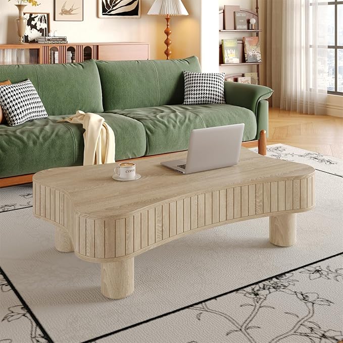 42.5'' Modern Lift Top Coffee Table for Living Room, Solid Wood Center Table, Fluted Panel Design, Storage Compartments, 42.5x27.2 Inch Surface, Hydraulic Lift Mechanism, Easy Assembly