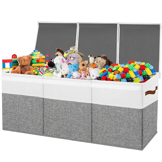 Large Toy Box Chest,Toy Storage Organizer,Storage Bins with Lids,Stuffed Animal Storage,Toy Bins for Kids,Toddlers,Baby,Girls,Nursery,Living room,playroom(Grey)
