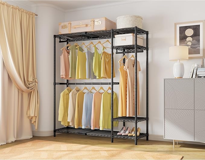 VIPEK X20 Expandable Metal Clothing Rack Adjustable from 3'3" to 4'8" Heavy Duty Garment Racks with Adjustable Shelves and Hanger Rods Portable Wardrobe Open Closet Rack System, Black