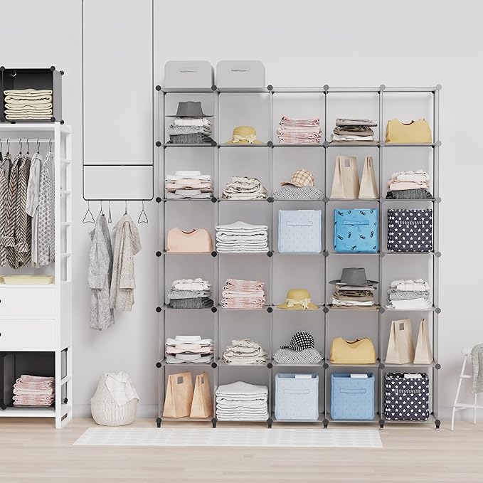 HOMIDEC Closet Organizers and Storage, 16 Cube Storage Organizer, Closet Organizer Bookshelf Cubes Shelves for Clothes, Bedroom, Kids Room, Bathroom, Wardrobe, Garment Racks, Transparent