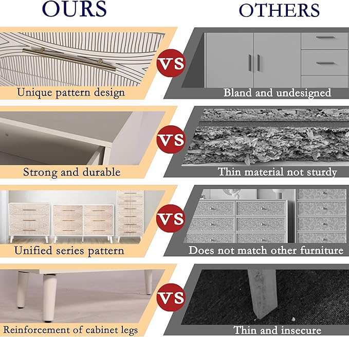 3 Drawer Dresser Set of 2, White Dresser for Bedroom, Chest of Drawers with Metal Handle, Including 2 Drawer Nightstand Set of 2 for Enterway, Texture Beige, 2 PCS