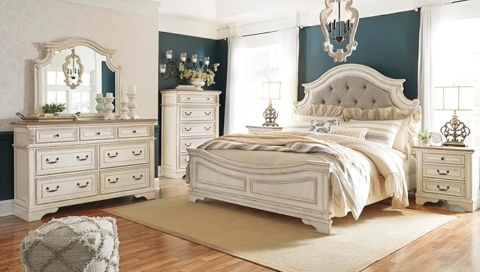 Signature Design by Ashley Realyn French Country 5 Drawer Chest, Tipover Restraint Device, 2-tone Finish, Wood, 40.13" W x 18.13" D x 58.13" H, Chipped White