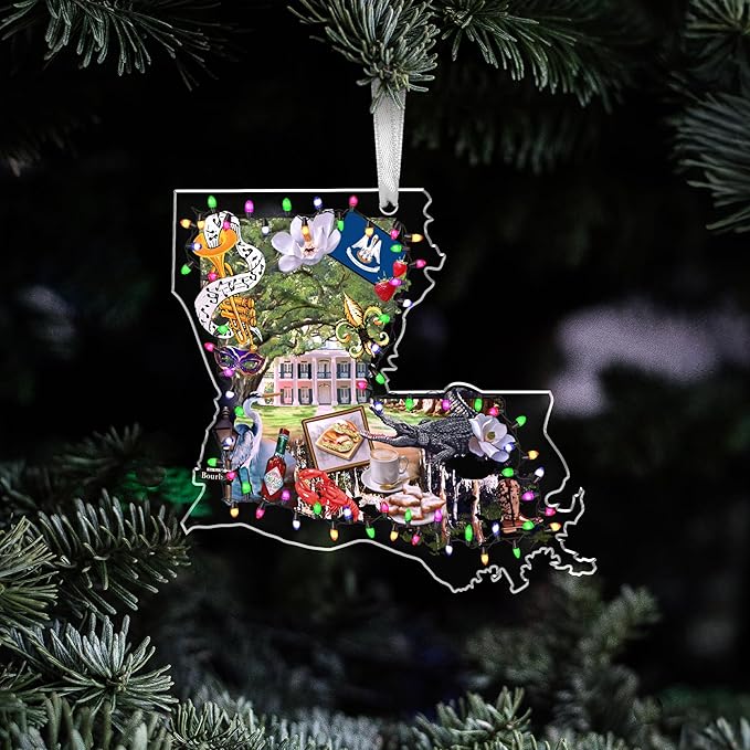 FLAGWIX Christmas Louisiana Gifts for Women Men - Acrylic Ornaments 2025 for Tree Decorations - Louisiana Christmas Ornaments with New Orleans and Mardi Gras Decorations, Gifts for Mom Dad Friends