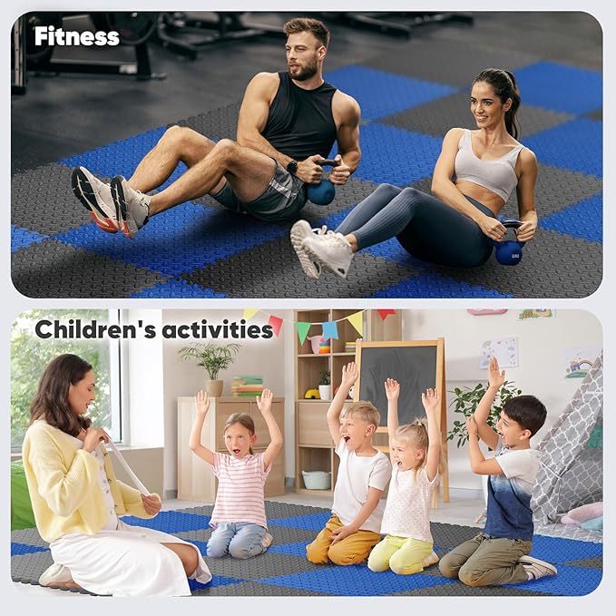 Home Gym Mat, Puzzle Exercise Mat, EVA Interlocking Foam Floor Tiles for Home Workout Equipment and Kids' Play Areas - Black, 24 in x 24 in x ½ in - 24 Tiles (Black, 24 Pack, 96 SQ FT)